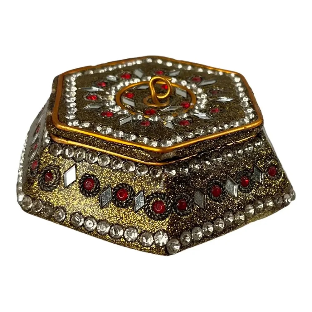 Jeweled Trinket Box Jewelry Ring Salt Container & Lid 3.5